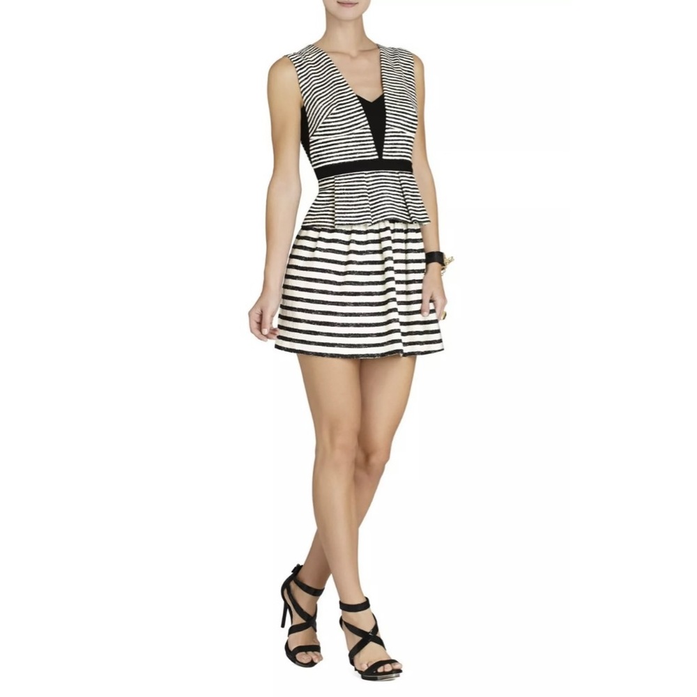BCBGMaxAzria Piper Striped V-Neck Peplum Dress